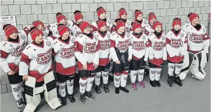  ?? SPECIAL TO THE EXAMINER ?? The Peterborou­gh Trent Lakes Plumbing Minor Peewee AA Petes posted a 2-1-2 record in helping Canada defeat the United States at the Nations Cup Tournament in Detroit Nov. 29 to Dec. 1. Team members include, front from left, Antonio Bianco, Caiden Rogers, Aedan Temple, Jack Davies, Braeden Couture, Katie Belk, Cameron Reynolds, Blake Moncrief, Nathan Sorichetti. Back, from left, Travis Heffernan, Jack Gauvreau, Colby Kekki, Tristan Boucher, Brendan Saxby, Jack Burns, Kaleb Jamieson, Ben Gusso.