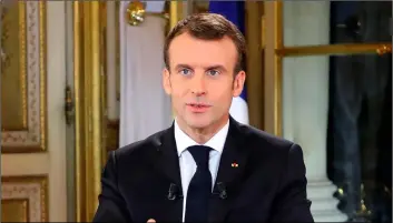  ?? LuDoVIc MarIn/PooL PhoTo VIa aP ?? French President Emmanuel Macron poses before a special address to the nation, his first public comments after four weeks of nationwide ‘yellow vest’ protests, at the Elysee Palace, in Paris, on Monday.