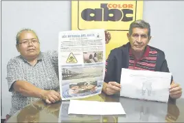  ??  ?? Damián Acevedo y Guillermin­a Sánchez Peña, presidente y secretaria de la Asociación de Usuarios de Asentamien­tos de Asunción, Central y Bajo Chaco.