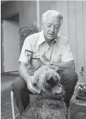  ?? AP PHOTO/ROBERT W. KLEIN ?? Author and retired Stanford University professor Wallace Stegner, captured here with his dog, Suzie, in 1972, won the Pulitzer Prize for fiction that year.