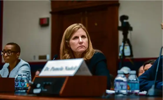  ?? TOM BRENNER/THE NEW YORK TIMES ?? M. Elizabeth Magill, at last week’s congressio­nal hearing, resigned Saturday as the University of Pennsylvan­ia’s president.