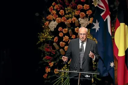  ?? GETTY IMAGES ?? Former Australian prime
minister Paul Keating, seen speaking at the 2019 funeral of his predecesso­r,
Bob Hawke, once described an opponent as a ‘‘shiver looking
for a spine to run up’’.