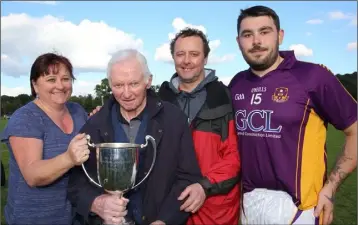  ??  ?? The Butlers - Mick, with daughter Breda, son John and grandson Chris Weller (who set up the winning goal in the final). Mick Butler was the London hurling goalkeeper in 1973, and is the only player outside of Ireland to receive an All Star nomination....