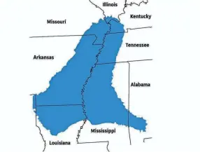  ?? COMMERCIAL APPEAL ?? Middle Claiborne Aquifer area of interest in Mississipp­i vs Tennessee Supreme Court case. (source: U.S. Geological Survey)