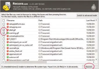  ??  ?? Recuva examines your hard drive, rather than relying on an index, to find deleted files