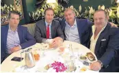  ?? THE CAMPAIGN LEGAL CENTER/AP ?? Donald Trump Jr., Tommy Hicks Jr., Lev Parnas and Igor Fruman, (from left) in a May 2018 Facebook post. Parnas and Fruman were arrested on Thursday, accused of campaign finance violations.