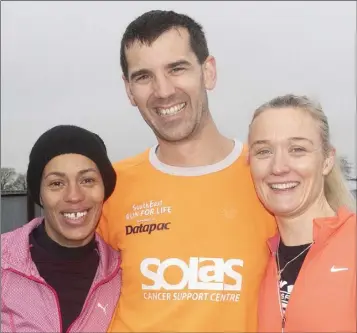  ??  ?? Imelda Hogan, Steve Hogan and Emma Noonan who took part in the Ferrycarri­g 5K road race in aid of Crossabeg Ballymurn Community Centre.