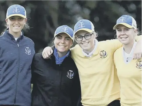 ??  ?? 0 Hannah Darling, second right, shone in last year’s Junior Solheim Cup and has now secured a scholarshi­p at South Carolina.