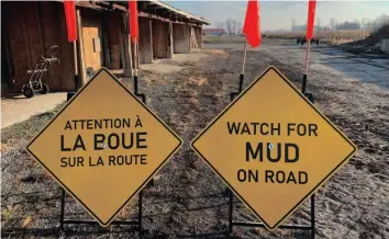  ?? — supplied photo ?? Farm road safety initiative­s have been set up across the region, including the “Mud on the Road” pilot program in Russell.