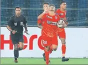  ?? ISL ?? Diego Carlos celebrates after scoring Pune’s late equaliser.