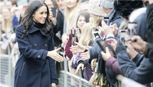  ?? JEREMY SELWYN / WPA POOL / GETTY IMAGES ?? Actress Meghan Markle visits Nottingham for her first official public engagement with fiancée Prince Harry on Friday. The couple will marry at St George’s Chapel, Windsor, in May next year.