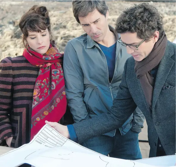  ??  ?? Parker Posey, left, and Eric McCormack, play a couple who hire an ambitious architect played by James Frain, right, in the film The Architect.