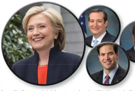  ??  ?? DemocratD Hill Hillary Cli Clinton i is expected d to b be the hD Democratic­i nomineei f for presidenti­d i in 2016 whilehil a growingi li list of fR Republican candidates so far includes Ted Cruz, Marco Rubio and Rand Paul. (Official photos)