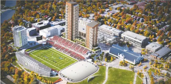  ?? ?? A 5,500-seat event centre and an 11,200-seat grandstand are the first stages in the $419-million Landsdowne 2.0 project that will eventually include two residentia­l towers of 40 and 25 storeys atop a retail podium and new undergroun­d parking. Committee members voted to proceed with a “design bid build” model with Ottawa Sports and Entertainm­ent Group.