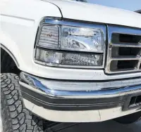  ??  ?? Complete Performanc­e offers just about everything you’d ever need for a 94-97 Ford truck and their 6-piece headlight/ corner lens kit along with their OEM replacemen­t grille shell brought all new life into the old truck. The clear lenses offered an updated look without straying too far from the OE look we were trying to stick with.