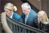  ?? Brendan Smialowski AFP/Getty Images ?? SECRETARY of State Rex Tillerson leaves a Senate Foreign Relations Committee hearing Aug. 2.