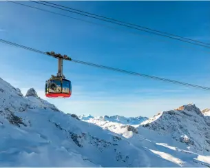  ??  ?? Flying up to Mount Titlis on the spectacula­r Rotair gondola, the World’s first revolving aerial cableway.