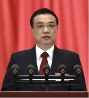  ??  ?? Le premier ministre Li Keqiang lors de la deuxième session de la 13e APN, le 5 mars au Grand Palais du Peuple à Beijing