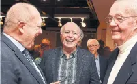  ?? SUSIE KOCKERSCHE­IDT METROLAND ?? Retired Newmarket mayor Tony Van Bynen laughs with Steve Hinder, left, and ex-mayor Tom Taylor at his retirement party.