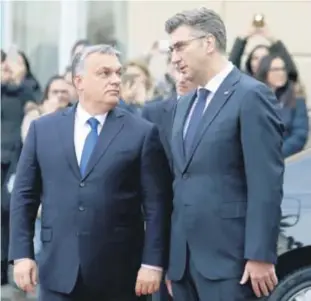  ?? PATRIK MACEK/
PIXSELL ?? Predsjedni­k Vlade Andrej Plenković primio je u Banskim dvorima mađarskog premijera Viktora Orbana