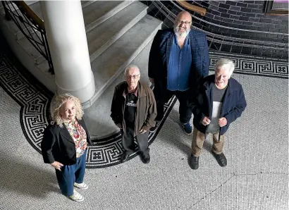  ?? ROSS GIBLIN/STUFF ?? Caroline Garratt, left, David Lindsay, Chris Hormann and Lindsay Shelton celebrate 75 years of the Wellington Film Society. They are pictured at the Embassy Theatre, where they have their screenings every Monday.