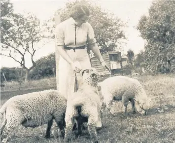  ??  ?? Pictured is Richard’s mum, Sarah Annie milking lambs in the garden at The Old Farm House in Thorpe Acre.