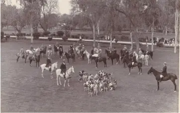  ??  ?? Top: officers of the 7th Light Cavalry at a Vale Hunt in Ootacamund (Ooty) in 1933/4; HH Jagaddipen­dra Narayan, Maharaja of Cooch Behar, is on the left. Above: a PVH meet in 1896; the hunt was formed by the Army in 1870 out of the regimental and private packs stationed around Peshawar and it hunted jackal