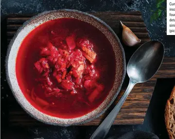  ?? ?? Cuneiform script inscribed nearly four millennia ago details a recipe similar to borscht (pictured left)