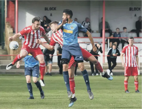  ?? ?? Seaham Red Star (red/white) in action against Hebburn Town.