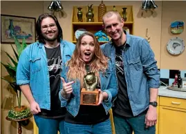  ??  ?? Ryan Knighton, Leona Revell and Alan Dingley from Spontaneou­s. They were the winning team at the National Theatrespo­rts Awards 2017.