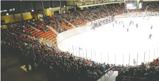  ?? MATTHEW GOURLIE/ MOOSE JAW TIMES- HERALD ?? Small-market WHL teams such as the Moose Jaw Warriors, shown playing their first game at Mosaic Place in 2011, are feeling the impact of COVID-19, which has put hockey on hold.