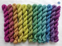  ??  ?? The RiverKnits studio shop is a riot of colour 2 Rainbow mini skein sets are very popular with customers 3 Aysgarth is a 4ply Wensleydal­e wool 4 The couple love being surrounded by nature on their narrowboat 2