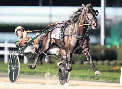  ?? PHOTO: DEAN GILLETTE ?? Perfect start . . . Lazarus (Yannick Gingras) wins the Dan Patch Stakes at Hoosier Park in Indiana on Saturday.