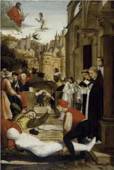  ??  ?? 2. Saint Sebastian Intercedin­g for the Plague-Stricken, 1497–99, Josse Lieferinxe (active 1493–1505), oil on wood, 81.8 × 55.4cm. Walters Art Museum, Baltimore