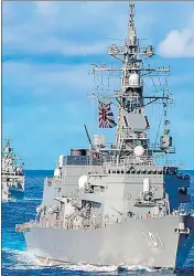  ?? AP ?? Warships sail in formation during Malabar 2021 on August 27 promoting a free and open Indo-Pacific in a signal to China.