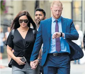  ??  ?? Cricketer Ben Stokes outside the court yesterday with his wife Clare