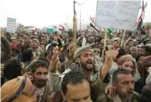  ?? OSAMAH ABDULRAHMA­N/AP ?? Houthi supporters gather for a rally against U.s.-led airstrikes on Yemen and Israel’s invasion of the Gaza Strip on Friday in Sanaa, Yemen.