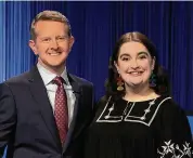  ?? ?? Jeopardy! contestant Kate Campolieta from Simsbury, pictured with host Ken Jennings during her first appearance on the show in July.