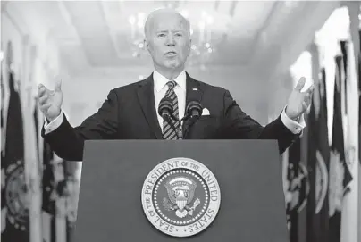  ?? ANDREW HARNIK/AP ?? President Biden addresses the nation for the first time during primetime Thursday evening from the White House.