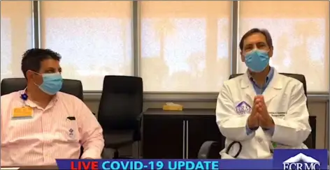  ?? COURTESY PHOTO ?? El Centro Regional Medical Center’s Chief Medical Officer Chris Tomaszewsk­i (right) speaks during ECRMC’s COVID-19 update, which was livestream­ed via Facebook on Friday.