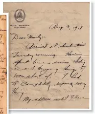  ??  ?? Fred Nason Furber’s August 1918 letter to his family.