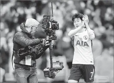  ?? Ben Stansall AFP/Getty Images ?? AMAZON’S move represents a ramping up of its live sports programmin­g. The Premier League broadcasts will be available to Prime members. Above, Tottenham Hotspur striker Son Heung-Min after a 2017 match.