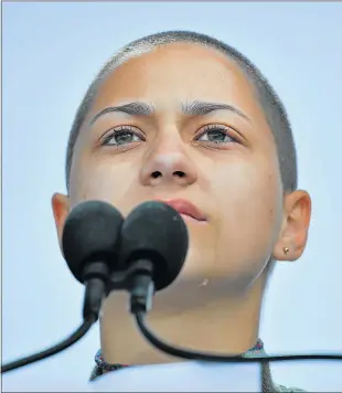  ?? Picture: AFP ?? NEVER AGAIN: Marjory Stoneman Douglas High School student Emma Gonzalez speaks at the March for Our Lives rally in Washington, DC on Saturday. Galvanised by the February gun massacre at the Florida high school, hundreds of thousands of Americans took...