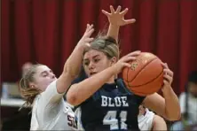  ?? For the Post-Gazette ?? Kaitlyn Nease, with ball, averages 17 points a game and is one of the reasons Burgettsto­wn has made it to the WPIAL semifinals for the first time in school history.