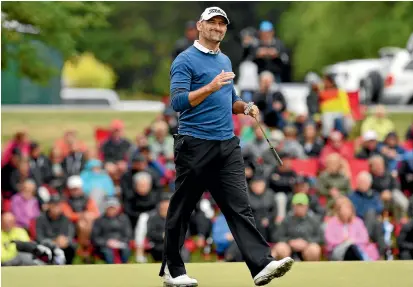  ?? PHOTO: GETTY IMAGES ?? Michael Hendry is all smiles on the 18th green at Millbrook on the final day of the New Zealand Open in Queenstown yesterday.