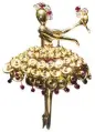  ??  ?? CLOCKWISE FROM ABOVE Sequinned dancer clip (1953) in gold, diamonds, rubies; Chrysanthe­mum clip (1937) in gold, platinum, diamonds, rubies; Mimosa pair of clips (1948), formerly in the collection of Princess Soraya of Iran, in gold, brilliant-cut diamonds; Sequins clip (1948) in platinum, yellow gold, diamonds, all by Van Cleef &amp; Arpels.