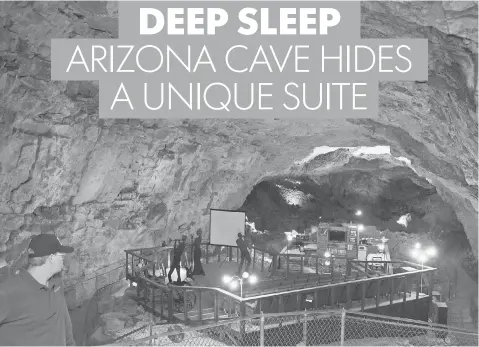  ?? PHOTOS BY MARK HENLE, THE ARIZONA REPUBLIC ?? Guide Levi Goldsmith, left, is in charge of leading visitors down a shaft, though a hall cut through solid stone and into the yawning Chapel of the Ages.