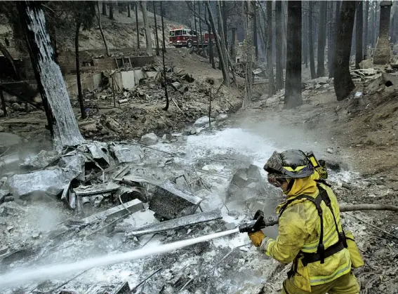  ??  ?? FOAM BLANKET: Firefighte­rs use different chemical retardants to douse different kinds of blazes. The ones used in wildfires like this one in California have raised concerns about their impact on wildlife.