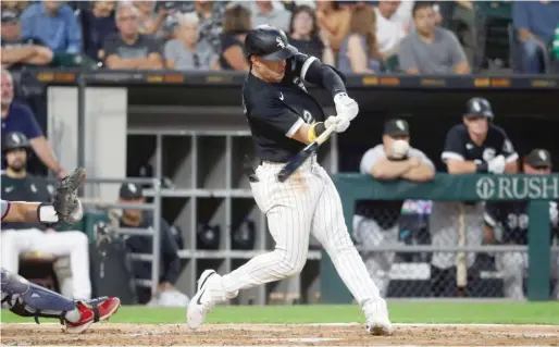  ?? GETTY IMAGES ?? Romy Gonzalez rips a three-run blast in the fourth inning that gave the Sox a 7-0 lead. The homer was the first of his career in his 21st big-league game.