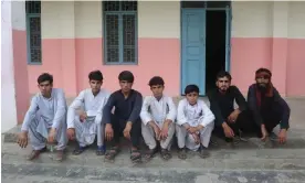  ?? Photograph: Shah Meer Baloch/The Guardian ?? From left: Niaz, Attaullah, Usama, Ibrar Ahmed, Rizwanulla­h, Gul Faraz and Sher Nawaz, after their rescue.